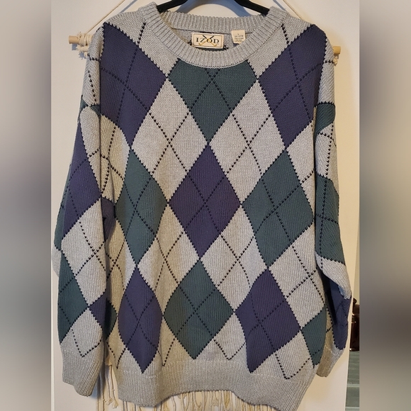 90s Izod Preppy argyle chunky knitt sweater size large - Picture 1 of 4